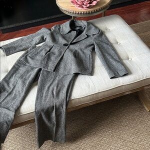 Context Vintage Wool Herringbone Blazer Jacket and Suit Pant Duo
